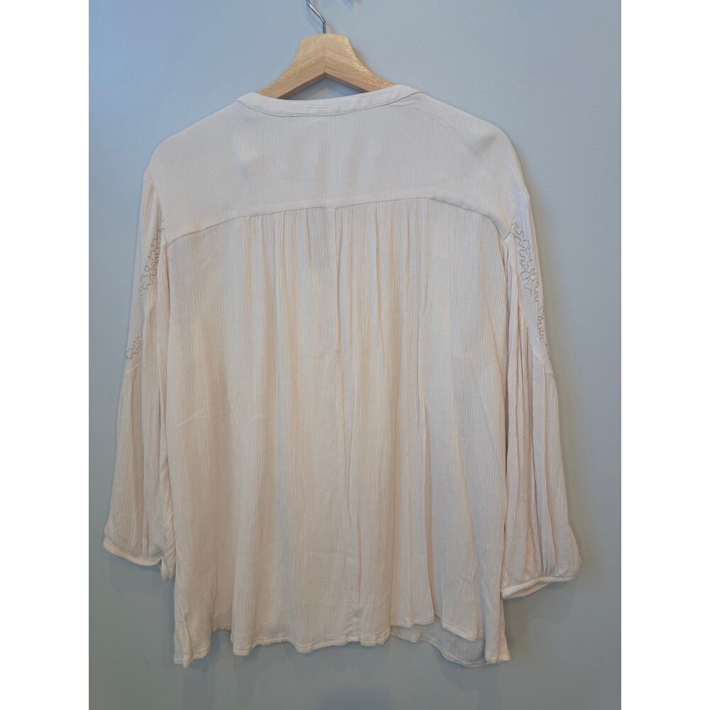 Maurices Embroidered Beaded Peasant Blouse Blush Cream Tassel Tie XL - Picture 2 of 6